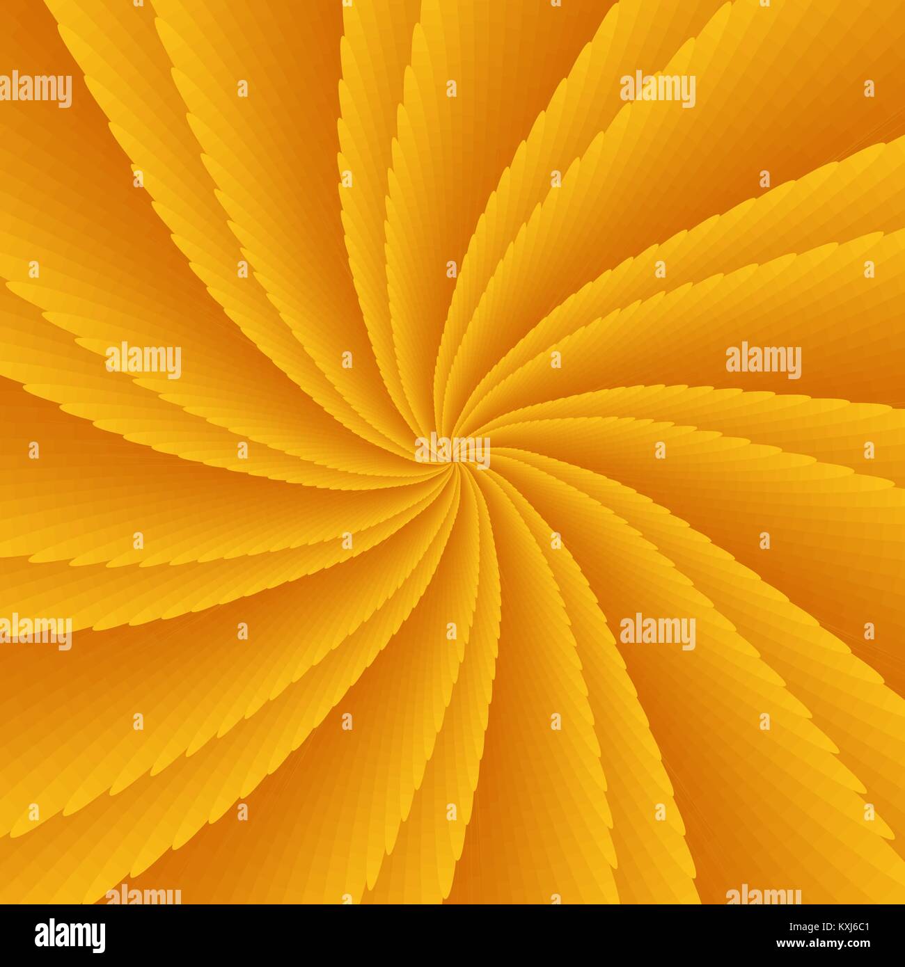 Abstract orange twisted optical illusion, creative vector spiral symmetric background with gradient petals and slices Stock Vector