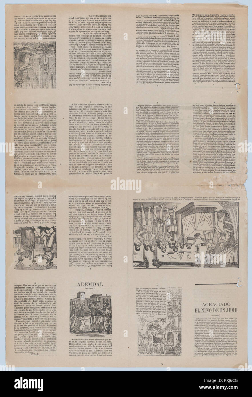 An uncut sheet printed on both sides with pages from 'Ademdai' and 'Agraciado- El niño de un jeme' MET DP873190 Stock Photo