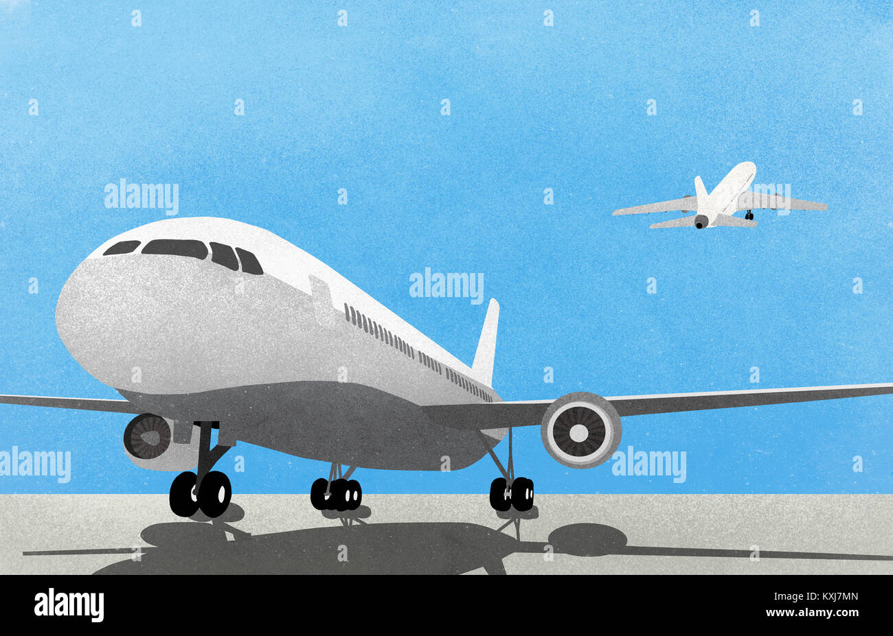 Airplane on runway against blue sky Stock Photo - Alamy