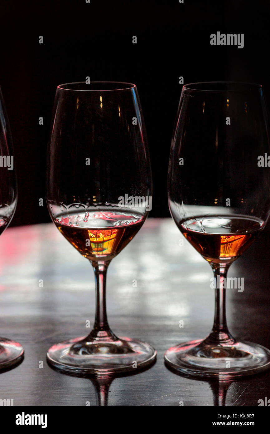Closeup of Madeira wine in glasses on bar counter Stock Photo Alamy