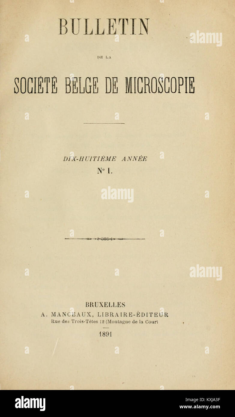 Annales de la Société belge de microscopie (Page 1) BHL2944337 Stock Photo