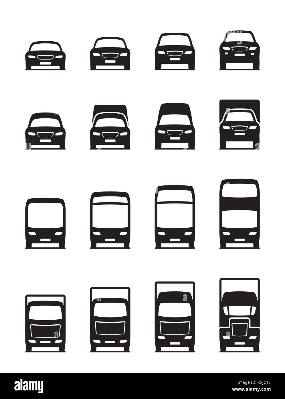 Road transportation vehicles in front - vector illustration Stock Vector