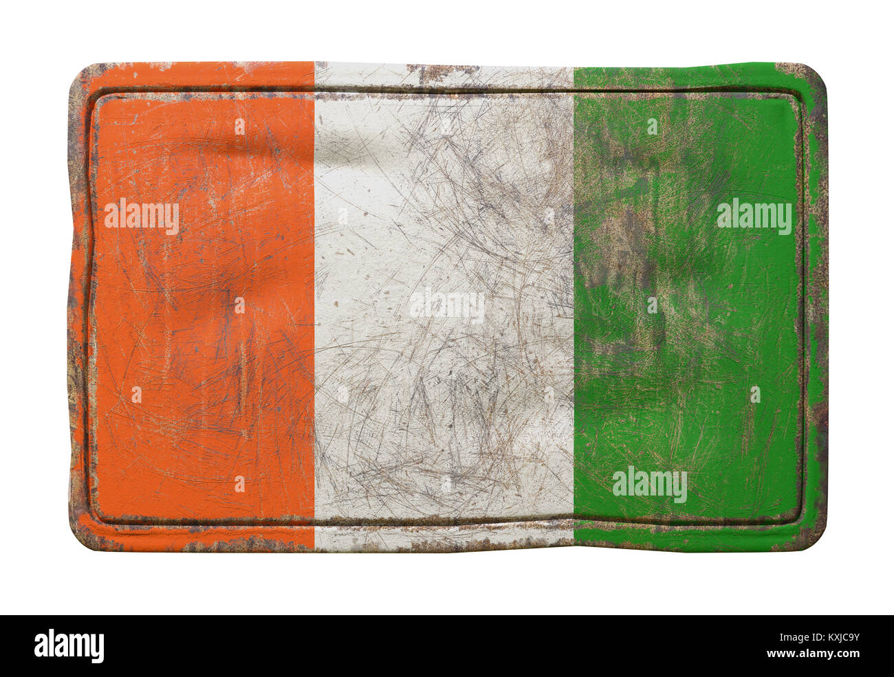 3d rendering of a Ivory Coast flag over a rusty metallic plate ...