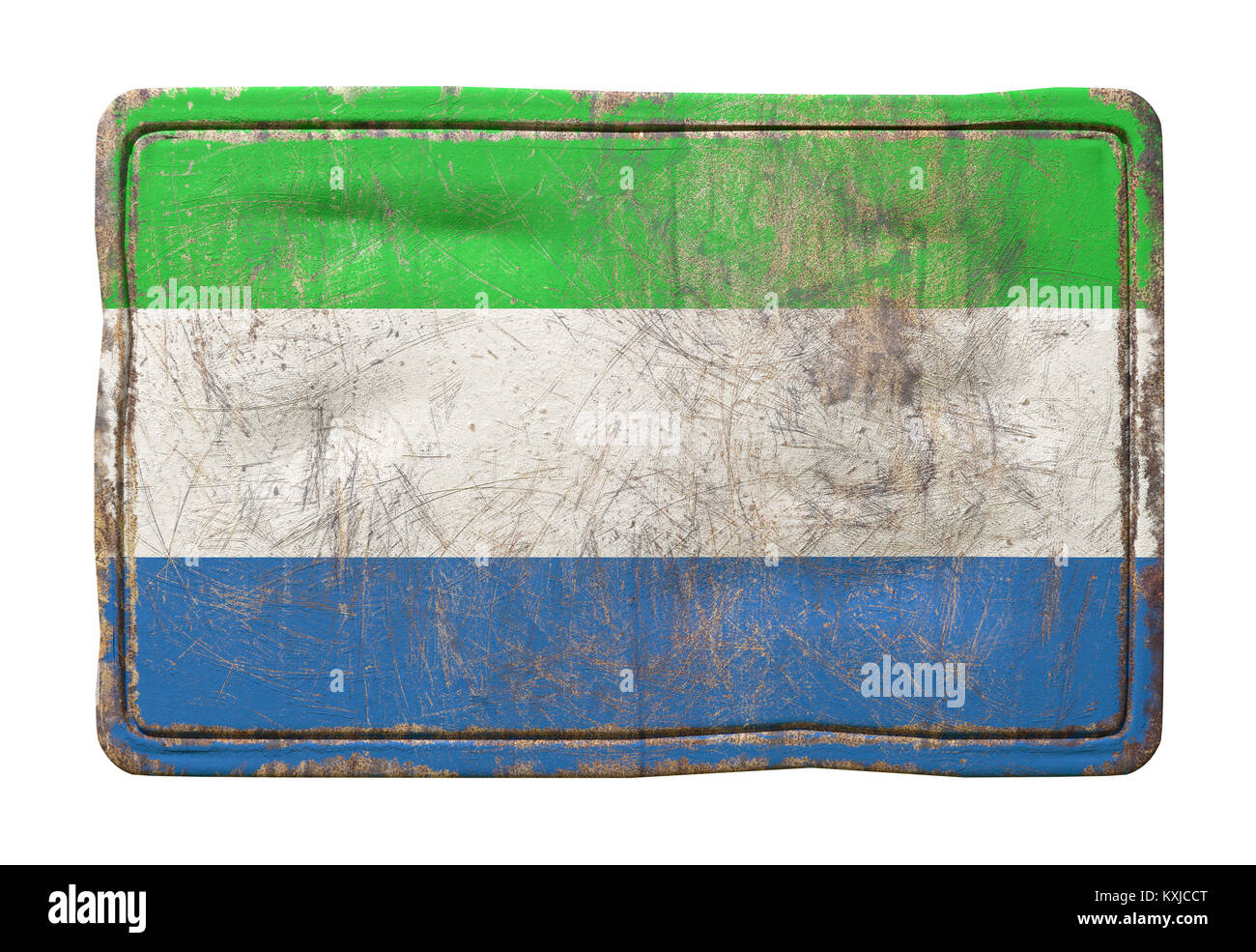 3d rendering of a Republic of Sierra Leone flag over a rusty metallic ...