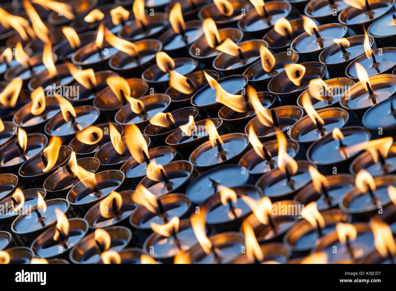 Burning ritual candles in nepali temple. Kathmandu, Nepal. Stock Photo