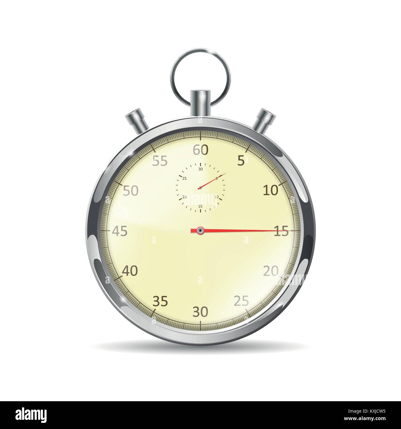 Realistic steel Stopwatch. Classic stopwatch in retro style with Glass reflection and shadow. Vector illustration Stock Vector