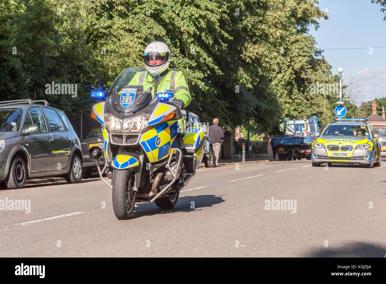 Thames Valley Police Motorcyclists riding BMW R1200RT Motorcycles Stock Photo