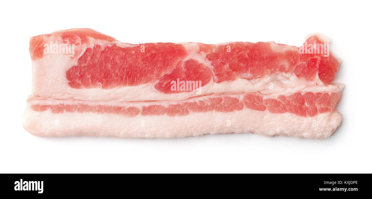 Top view of single silce fresh bacon isolated on white Stock Photo