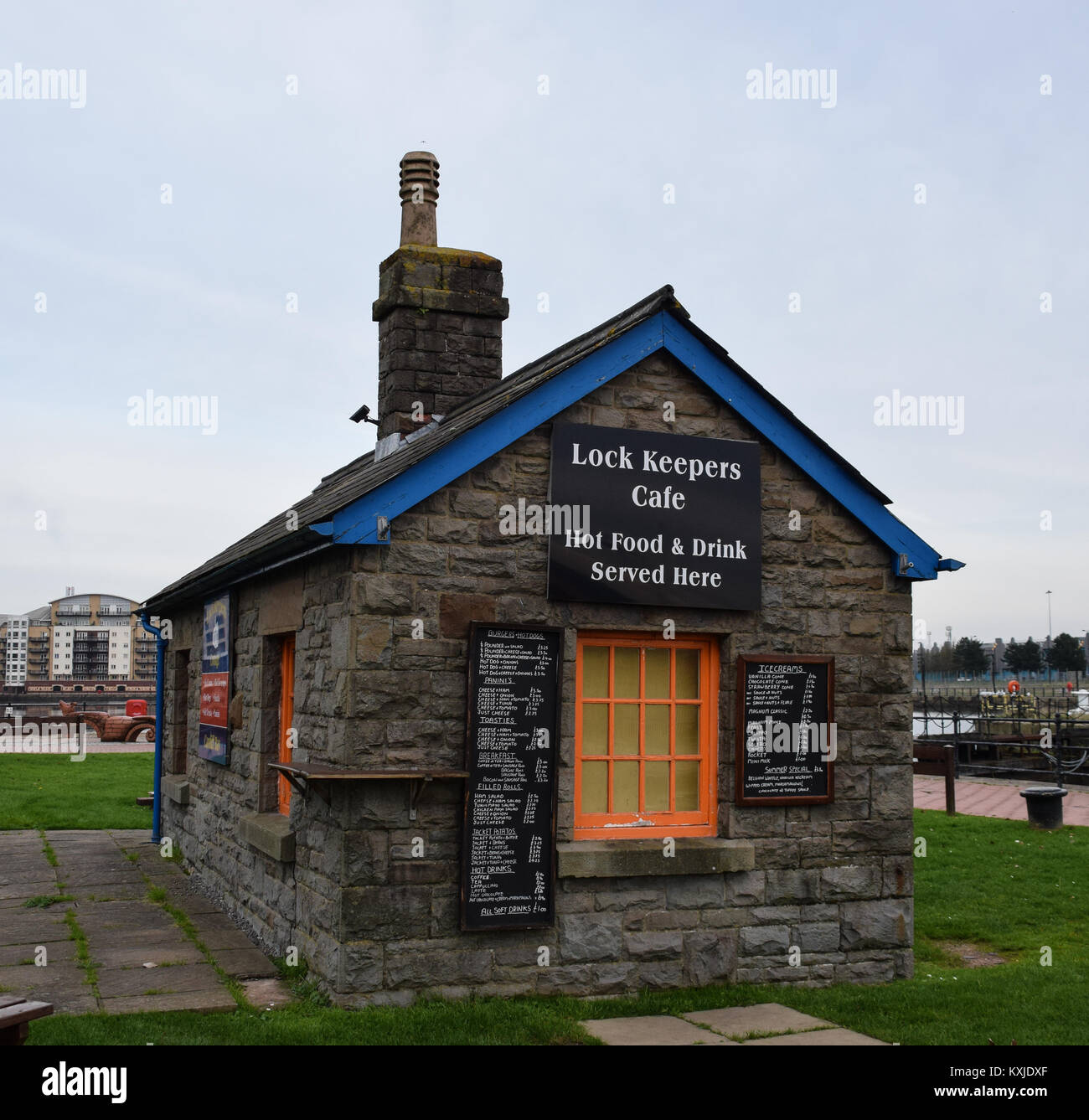 November 01 2017; Cardiff Wales. View of the lock keeper's cafe in