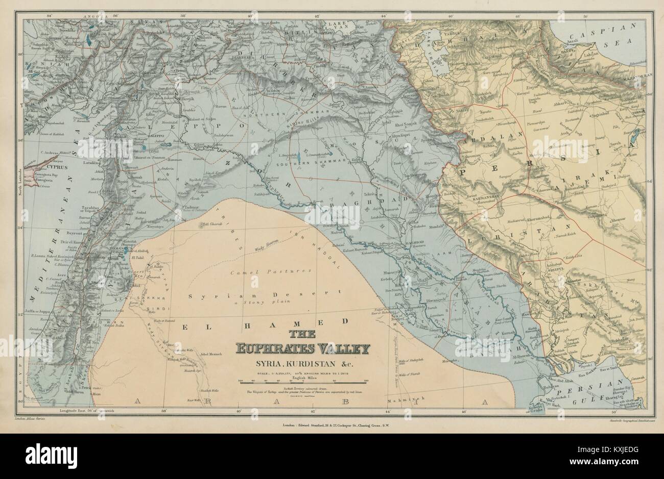 Euphrates Valley Syria Kurdistan Levant Iraq Persia Palestine. STANFORD 1896 map Stock Photo