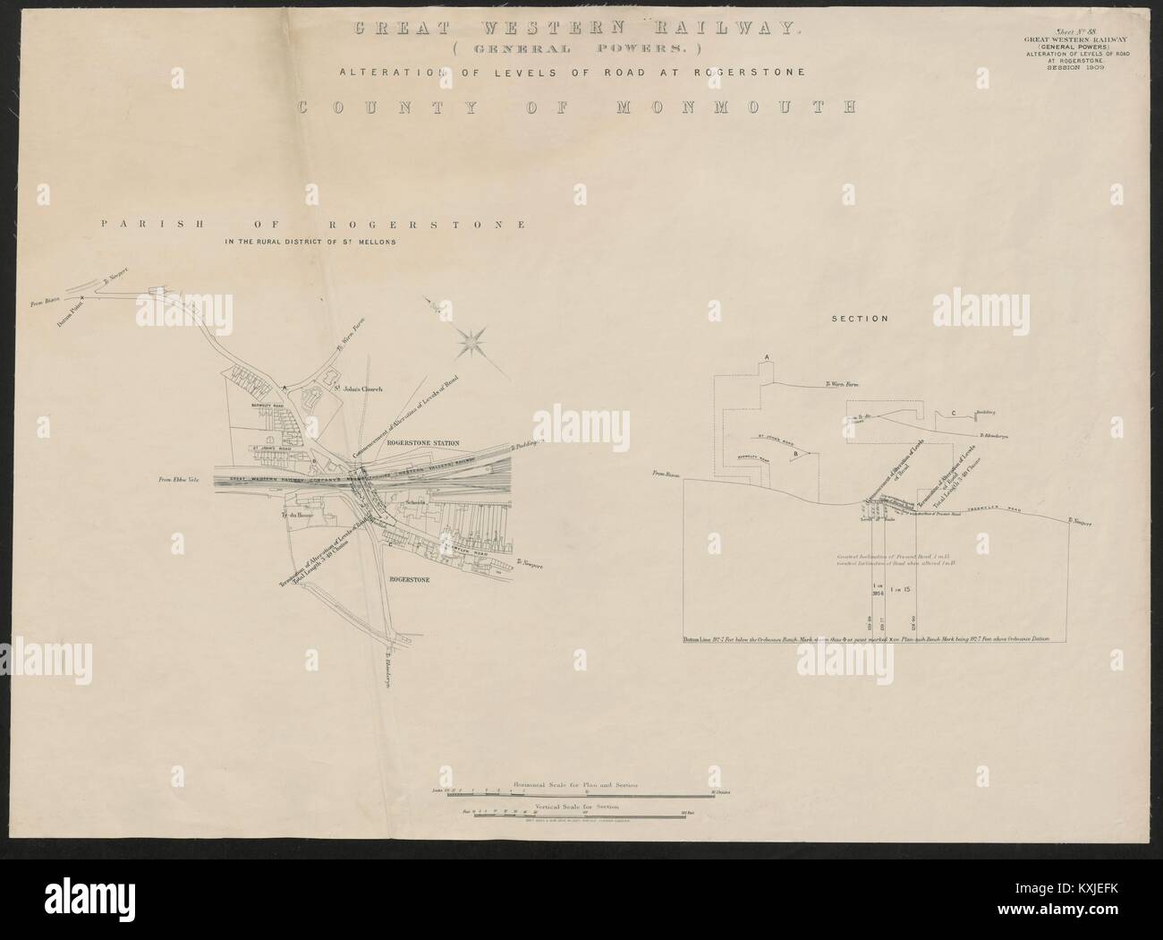GWR railway plan. Rogerstone, Newport, Monmouthshire. Tregwilym Road