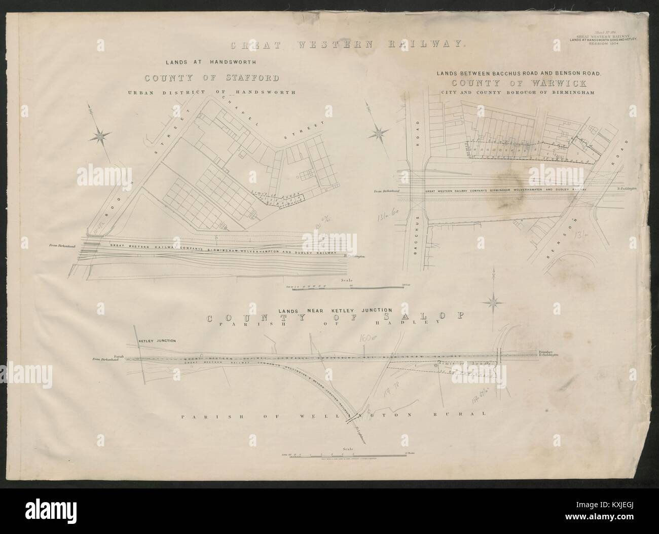 GWR railway plan Birmingham Handsworth Booth Street Bacchus/Benson Road 1904 map Stock Photo