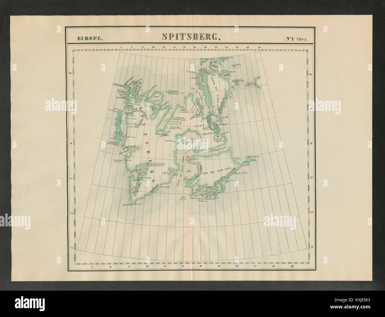 Svalbard maps hi res stock photography - Spitsberg 1 Ter Spitsbergen Svalbard Norway Vandermaelen 1827 Old KXJEM3