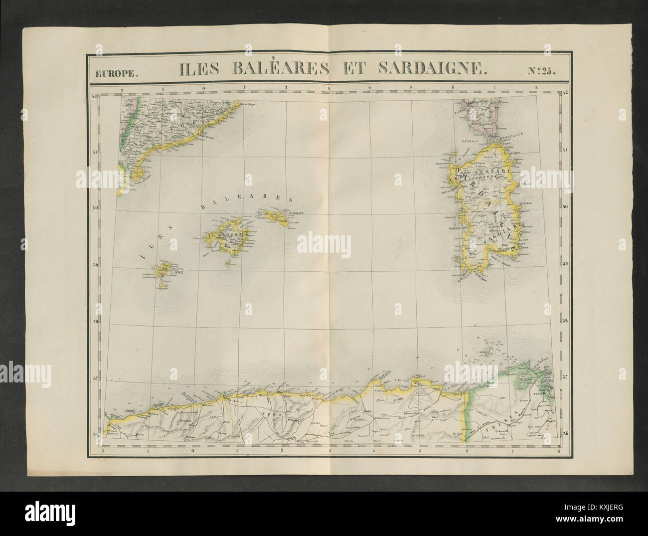 'Iles Baléares et Sardaigne' #25 W. Med Sardinia Balearics VANDERMAELEN 1827 map Stock Photo
