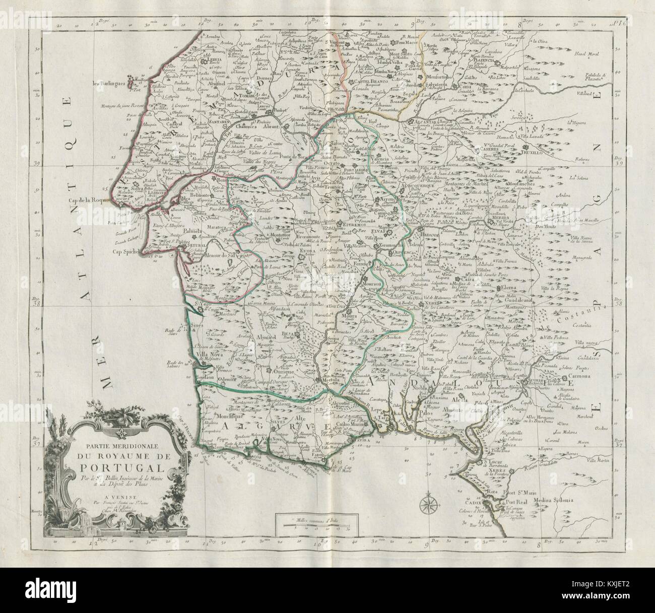 'Partie meridionale du Royaume de Portugal'. Algarve. SANTINI / BELLIN 1784 map Stock Photo