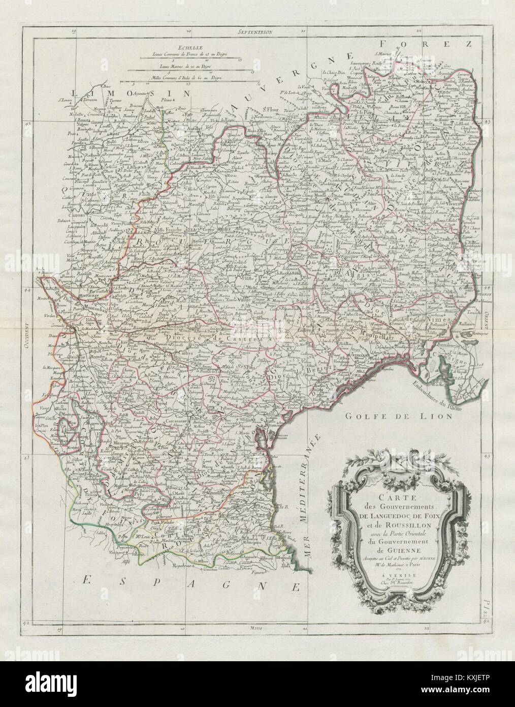 'Gouvernements de Languedoc, de Foix et de Roussillon…' SANTINI / BONNE 1784 map Stock Photo