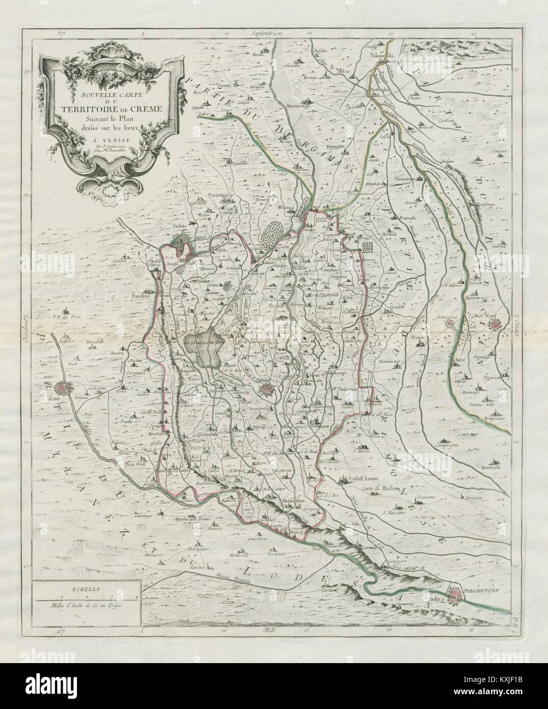 'Nouvelle Carte du Territorie de Crème'. Crema Lombardy Italy. SANTINI 1784 map Stock Photo