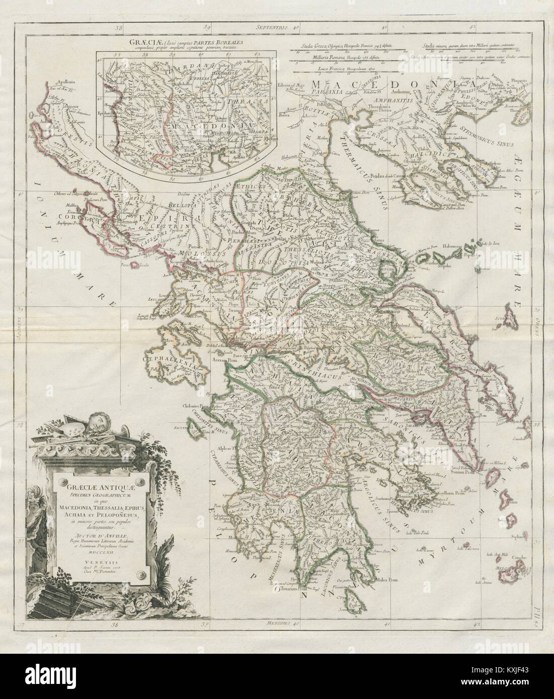 'Graeciae Antiquae Specimen…' Ancient Greece. SANTINI / D'ANVILLE 1784 old map Stock Photo