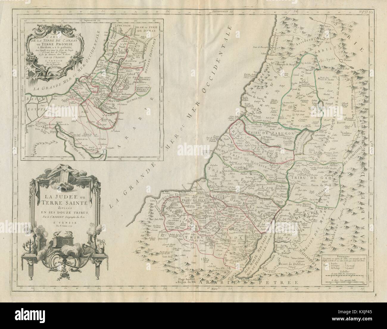 'La Judée ou Terre Sainte divisée en ses douze tribus' SANTINI/VAUGONDY 1784 map Stock Photo