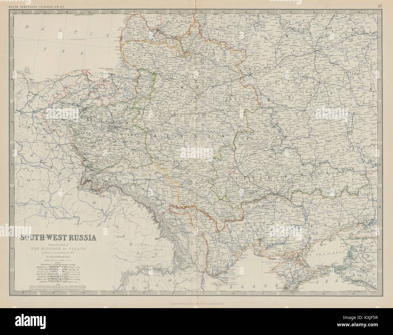 South-west Russia. Ukraine Belarus Poland 1772. 50x60cm. JOHNSTON 1879 old map Stock Photo