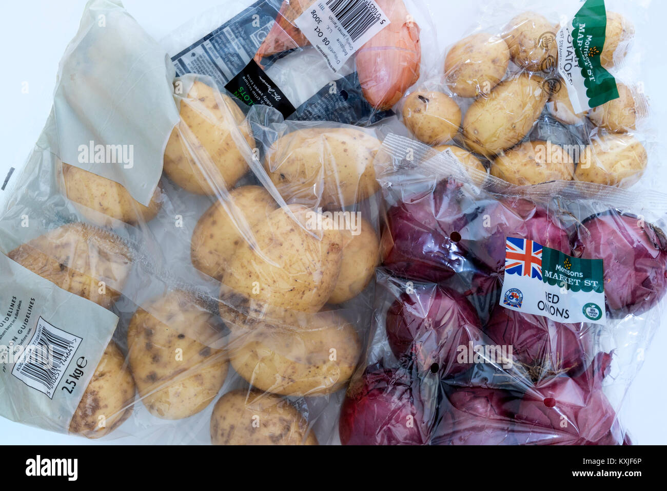 Examples of Vegetables Wrapped in Plastic, UK Stock Photo