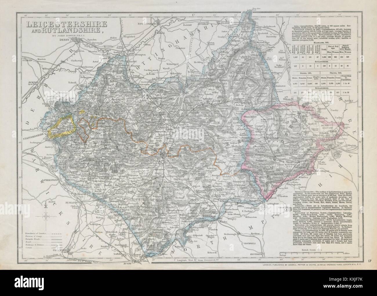 EAST MIDLANDS. Leicestershire & Rutlandshire. Railways Enclaves. DOWER c1863 map Stock Photo
