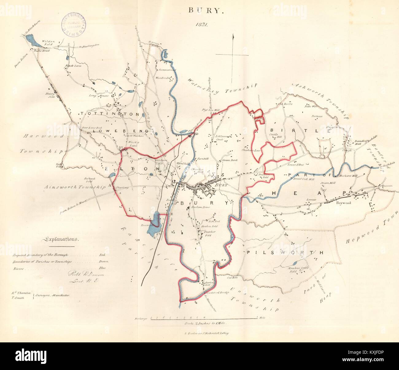 BURY town/borough plan. REFORM ACT. Heywood. Lancashire. DAWSON 1832 old map Stock Photo