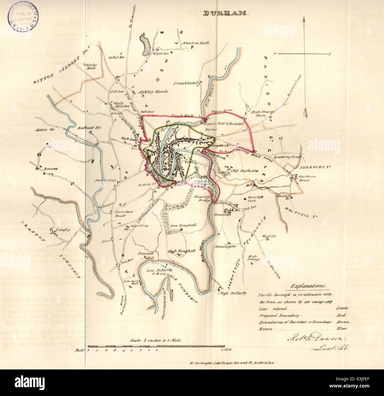 DURHAM town/borough/city plan for the REFORM ACT. DAWSON 1832 old 