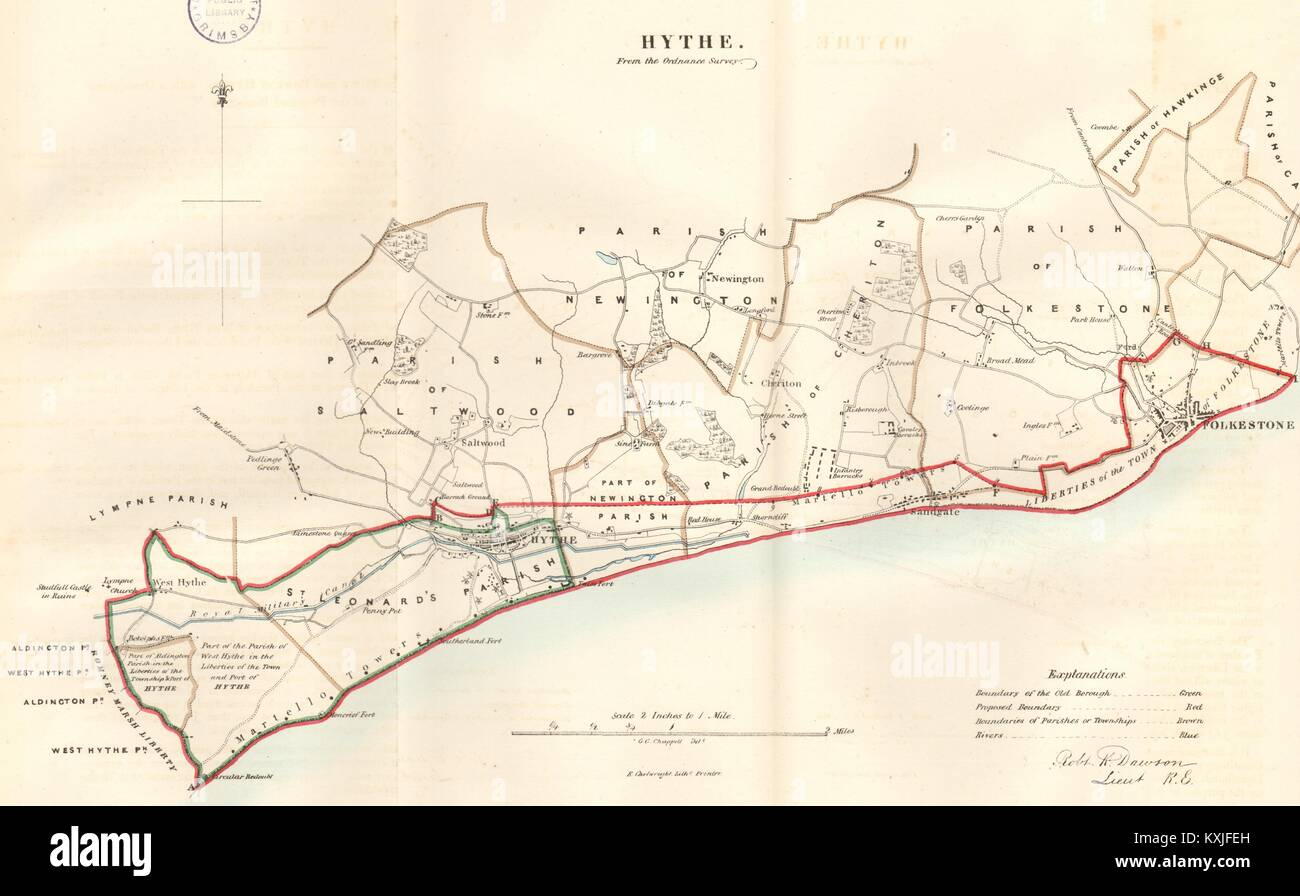 HYTHE & FOLKESTONE town/borough plan for the REFORM ACT. Kent. DAWSON 1832 map Stock Photo