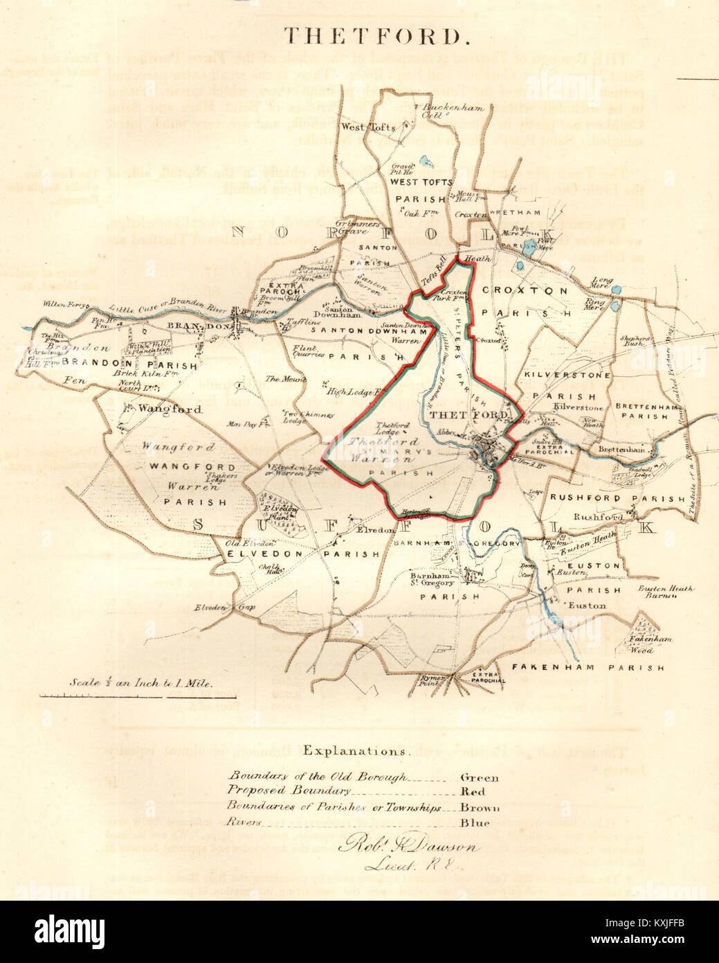 THETFORD town/borough plan for the REFORM ACT. Brandon. Norfolk. DAWSON 1832 map Stock Photo