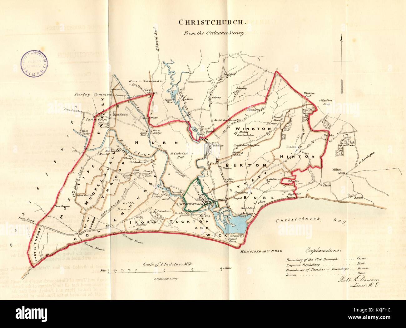 Map Of Christchurch Dorset Christchurch Town/Borough Plan. Reform Act. Mudeford. Dorset. Dawson 1832  Map Stock Photo - Alamy