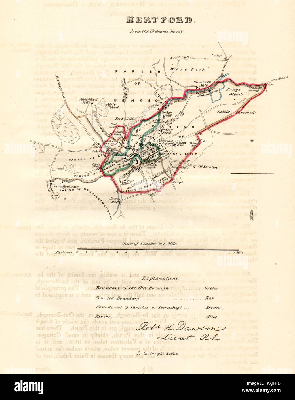 HERTFORD borough/town plan. REFORM ACT. Hertfordshire. DAWSON 1832 old map Stock Photo