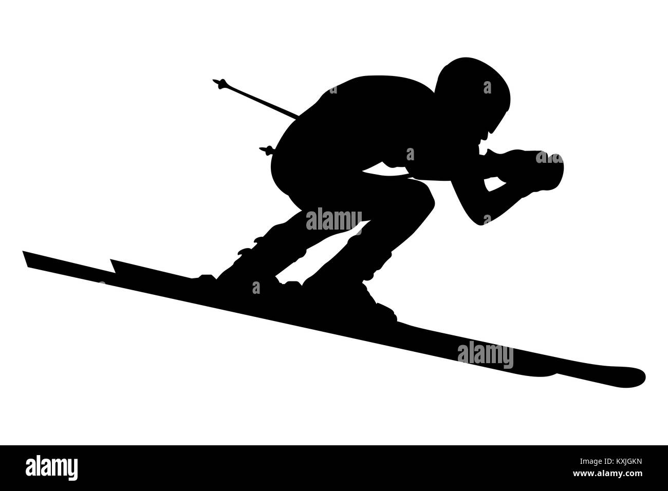 male alpine skier black silhouette extreme sports Stock Photo