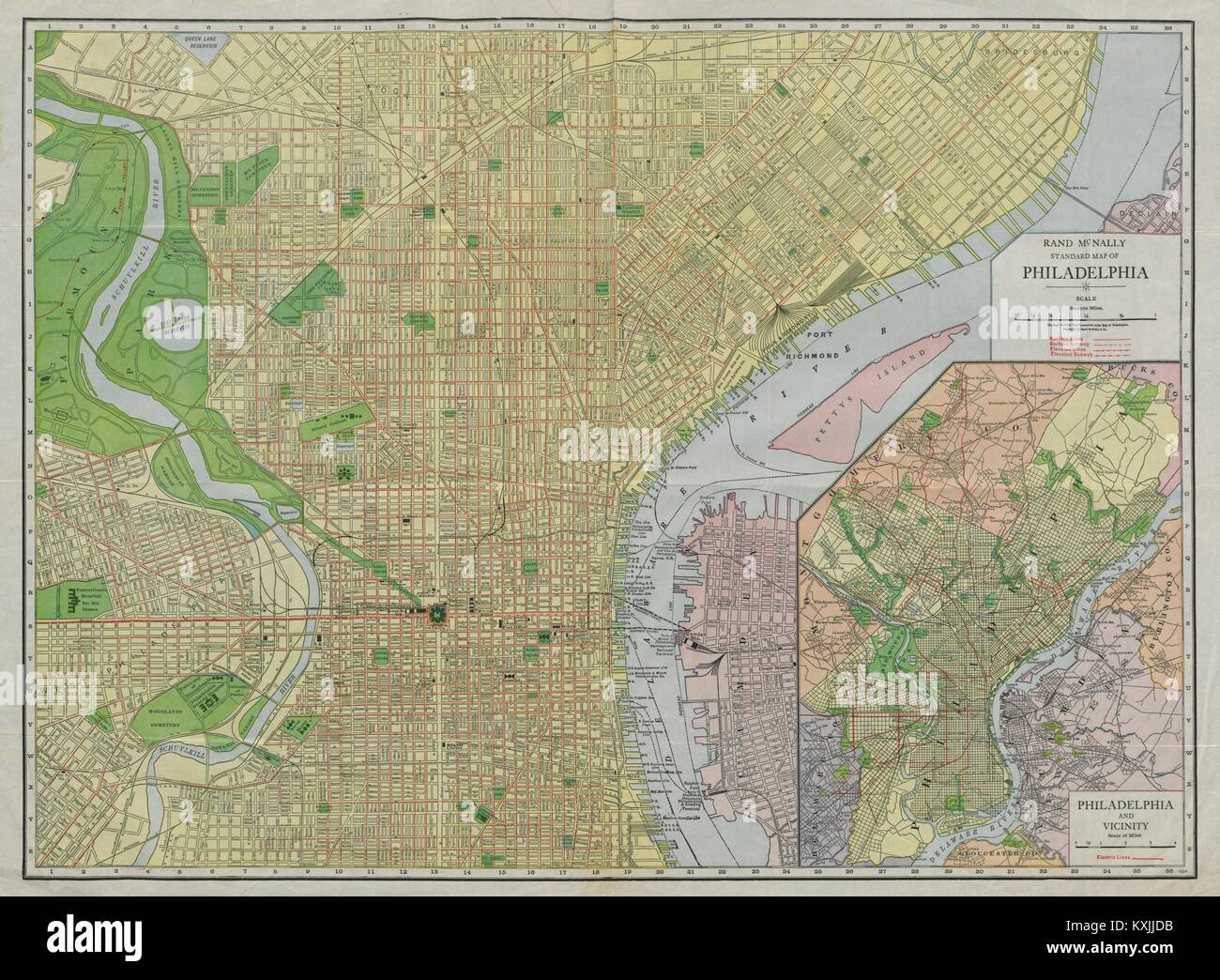 Rand McNally Standard map of Philadelphia. City plan. Pennsylvania c1913 Stock Photo