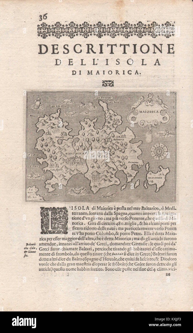 'Descrittione dell' Isola do Maiorica' by PORCACCHI. Majorca Mallorca c1620 map Stock Photo