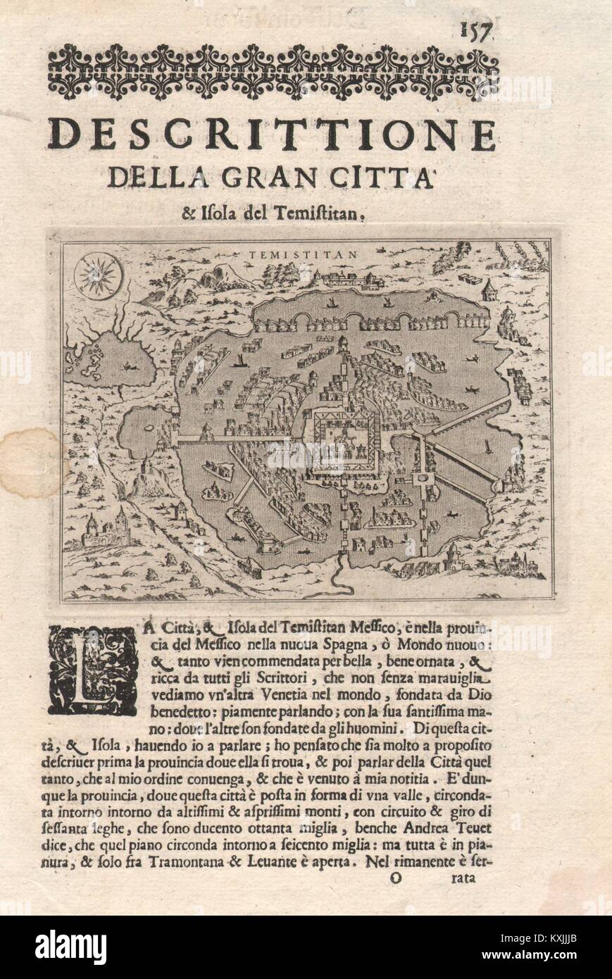 'Descrittione… del Temistitan'. PORCACCHI. Tenochtitlan Mexico City 1620 map Stock Photo