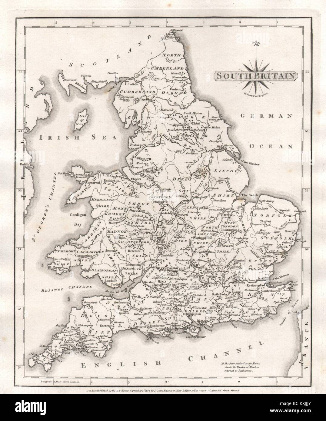 Antique map of SOUTH BRITAIN by JOHN CARY 1787 old plan chart Stock Photo
