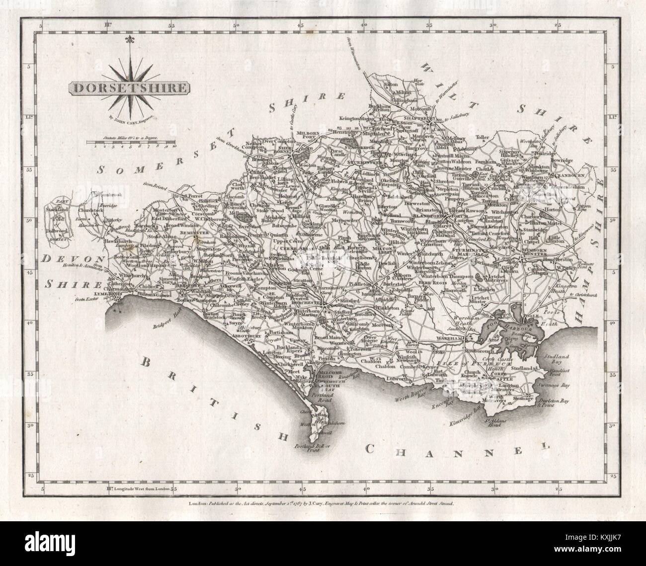 Antique county map of DORSETSHIRE by JOHN CARY 1787 old plan chart