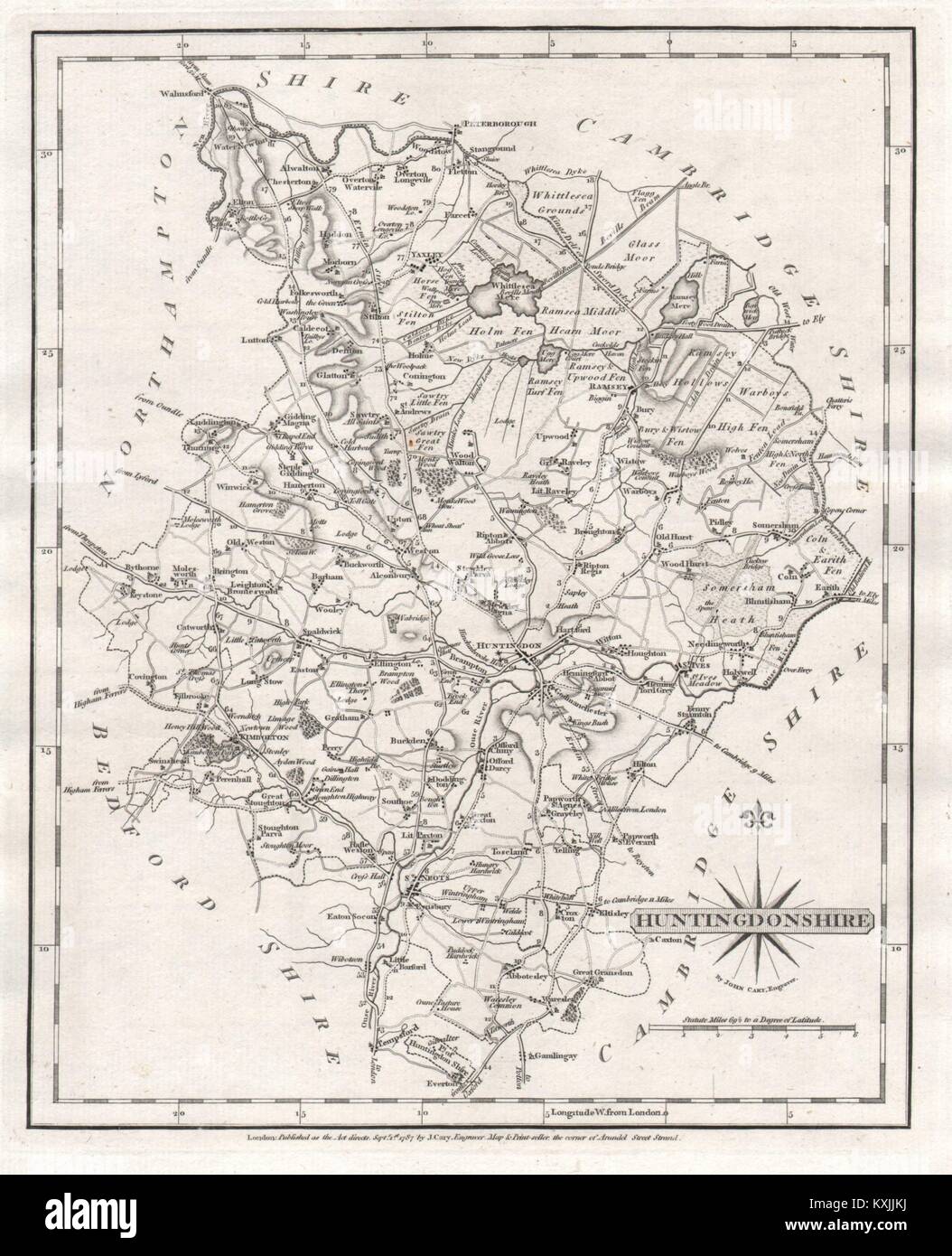 Antique county map of HUNTINGDONSHIRE by JOHN CARY 1787 old chart Stock ...