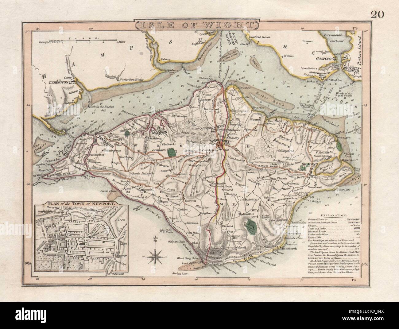 Antique map of the ISLE OF WIGHT. Inset Newport town plan. COLE & ROPER c1805 Stock Photo Alamy