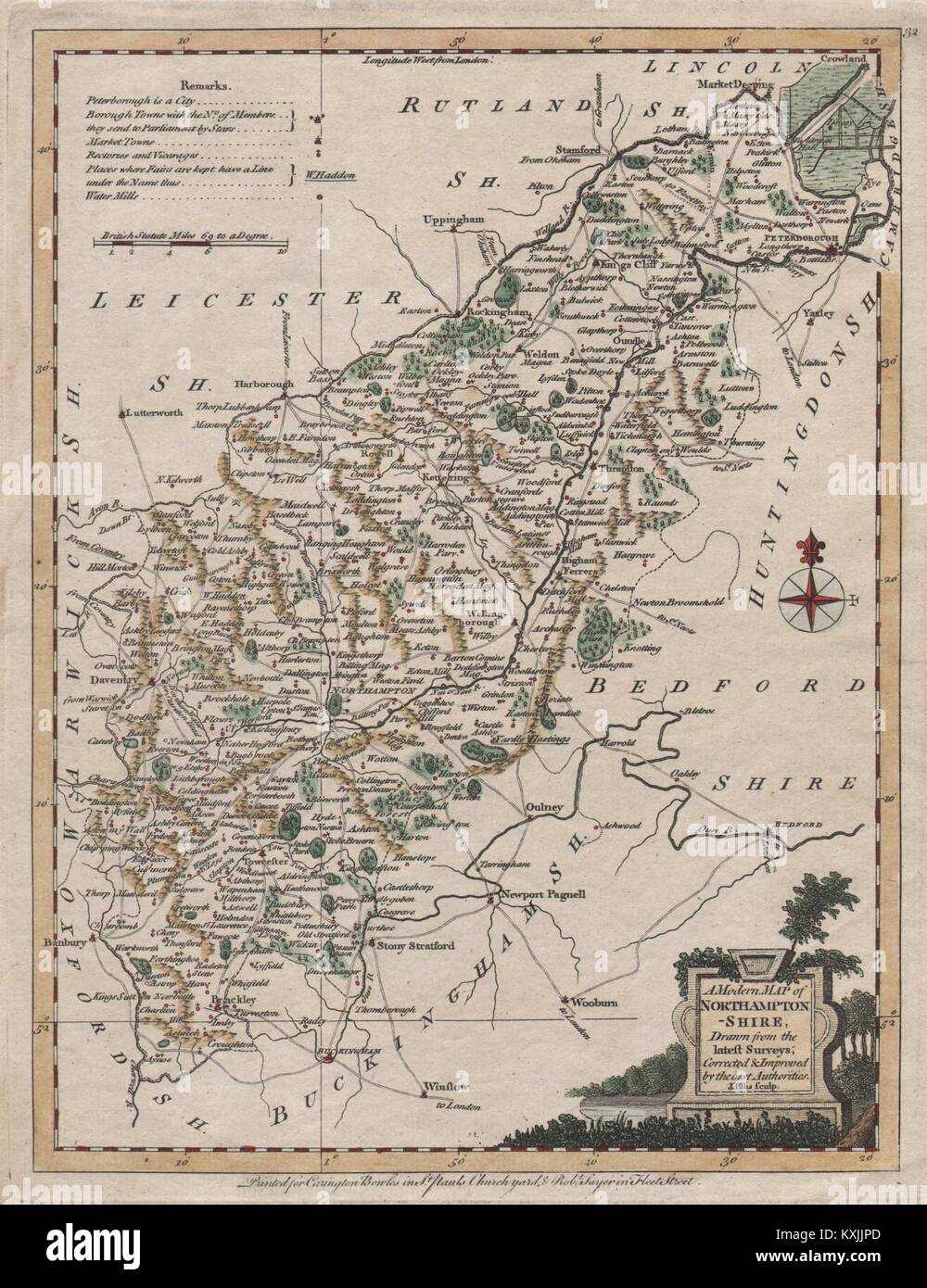 'A modern map of Northamptonshire drawn from the latest surveys'. ELLIS 1766 Stock Photo