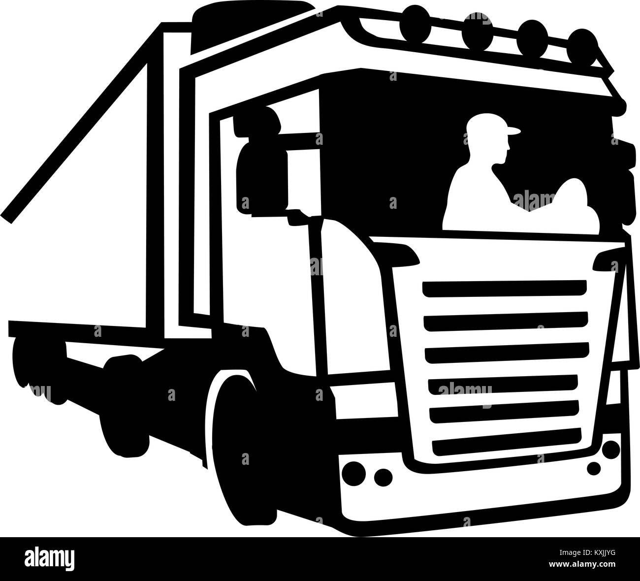 Trucker sitting in a truck silhouette Stock Vector