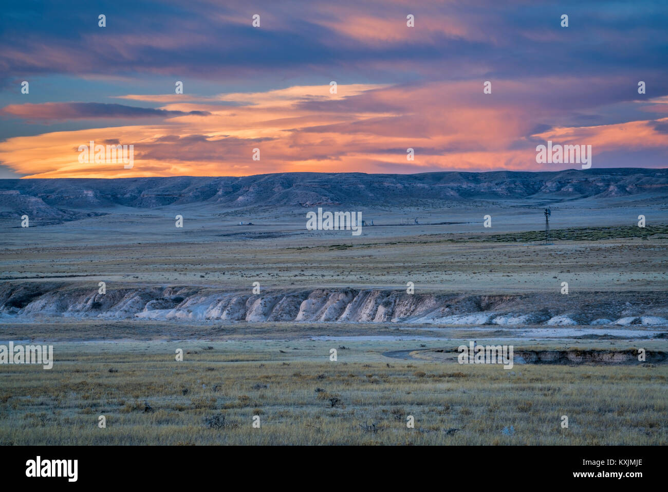 dusk over Pawnee National Grassland in northern Colorado, typical winter or fall scenery with a