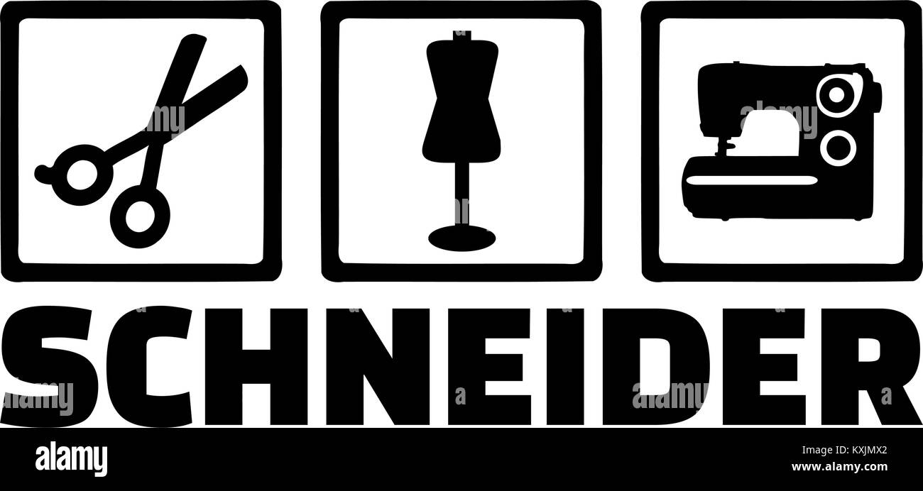 Icons for tailor with scissors, dress form and sewing machine and male