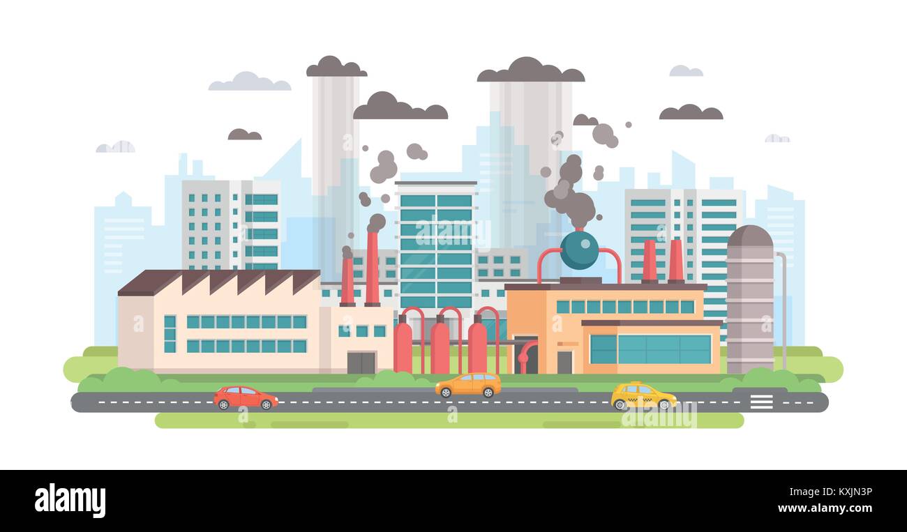 Cityscape with a factory - modern flat design style vector illustration ...