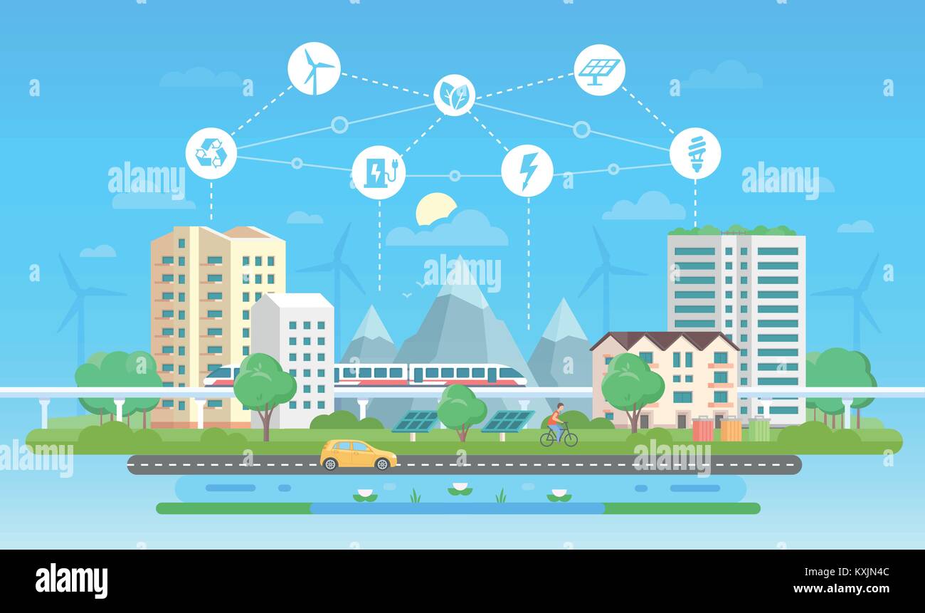 Eco-friendly city - modern flat design style vector illustration Stock ...