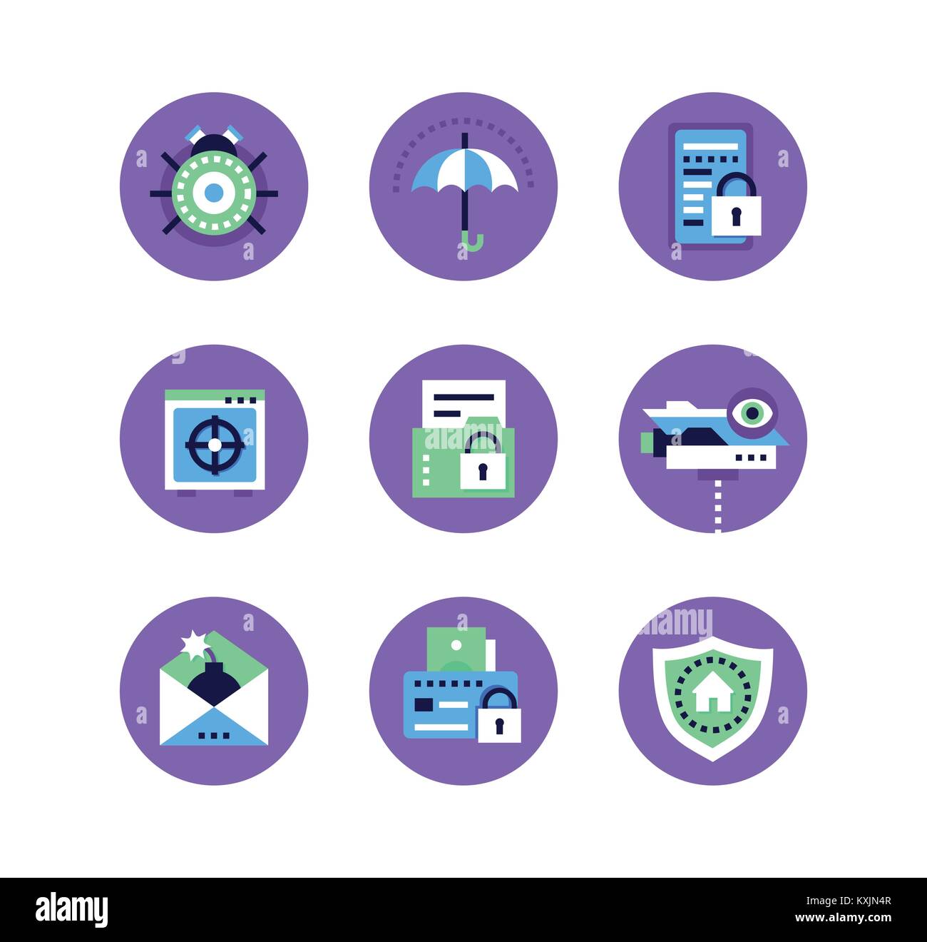 Information security, data protection - set of flat design style icons Stock Vector