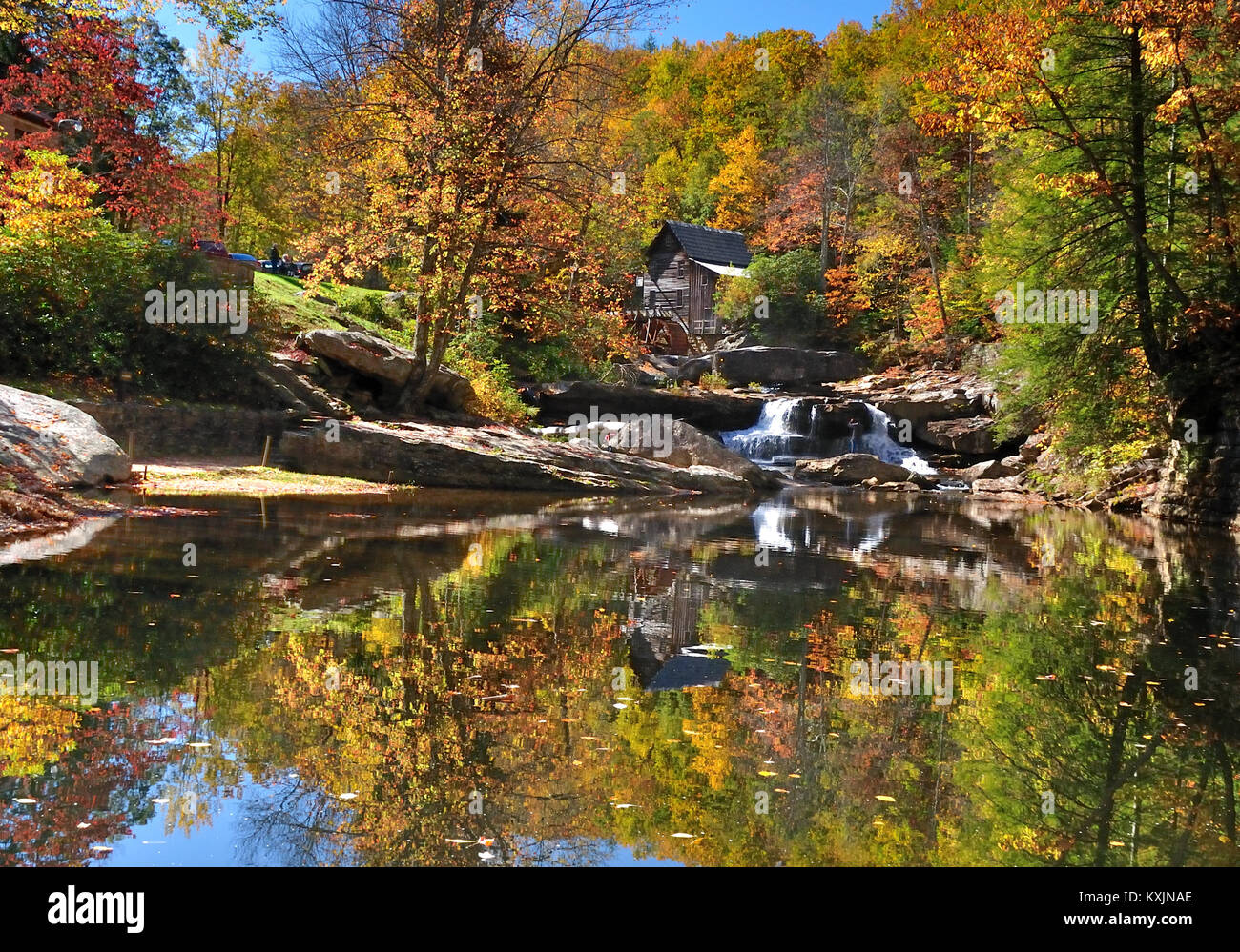 Babcock Grist Mill surrounding by fall colors. Stock Photo
