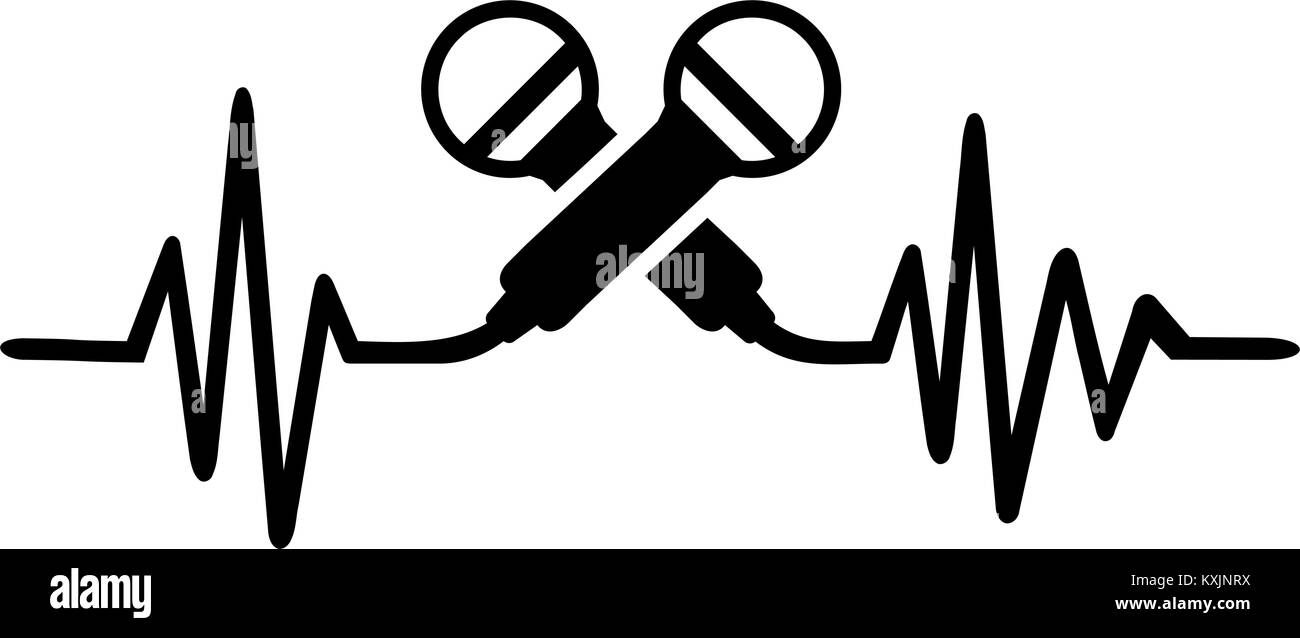 Singer heartbeat pulse with crossed microphones Stock Vector