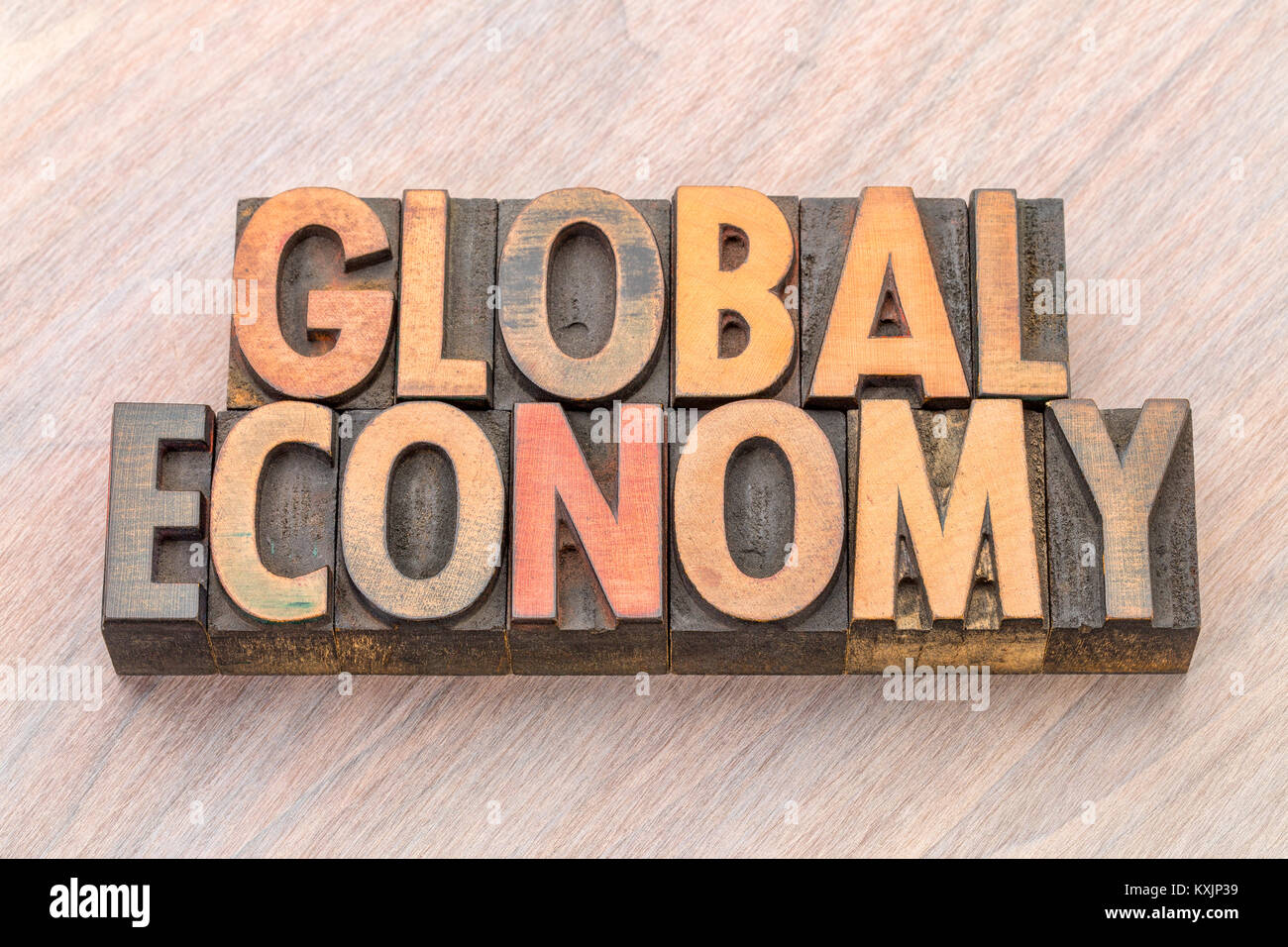 global economy word abstract in vintage letterpress wood type Stock Photo